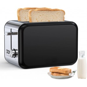 Toaster Grille-Pain Inox 2 Fentes Larges 7 Niveaux  Annuler Réchauffer Décongeler Vintage Sandwich Toaster Noir