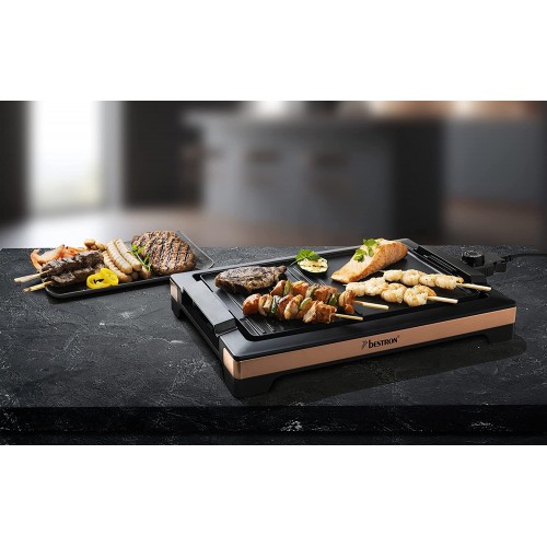 Bestron Grill de table électrique Teppanyaki avec plaque de cuisson amovible & deux surfaces de cuisson Anti-adhésif 2000 Watts Couleur: Noir cuivre