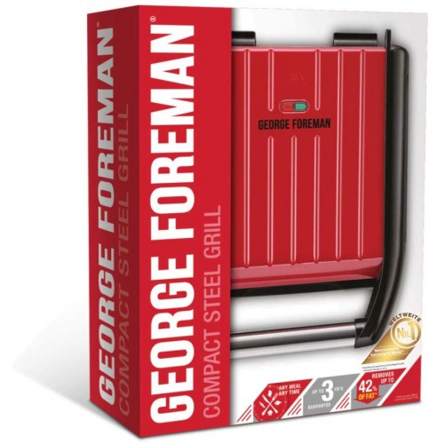 George Foreman Grill Barbecue Electrique 1200W Viande Panini Sandwich Revêtement Antiadhésif 3 Portions 25030-56