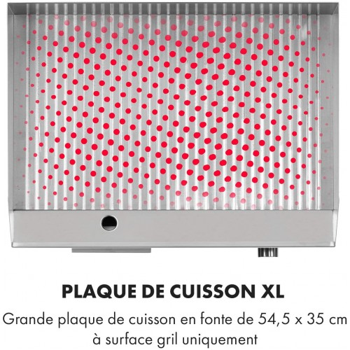 Klarstein Grillmeile 3000R Pro plaque de gril électrique en fonte : surface du gril: 54,5 x 35 cm rainuré 50-300 °C 3000 W gril électrique professionel avec pare-éclaboussures inox