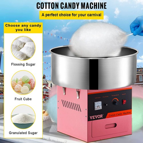 VBENLEM Machine à barbe à papa en Couleur Rose Professionnelle Cotton Candy Machine Idéale pour Réunions et Festivals