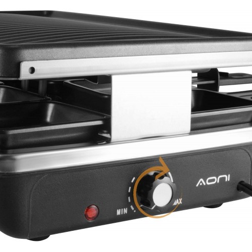 AONI Raclette Grille 8 personnes,Appareil à raclette multifonction avec Revêtement anti-adhésif,Thermostat Réglable,1200W Noir