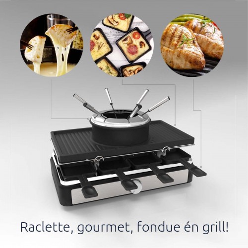 BluMill Raclette & Fondue Station pour 8 personnes Revêtement anti-adhésif et anti-rayures