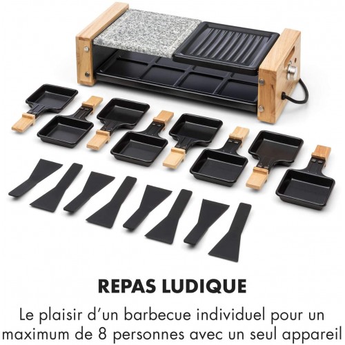 Klarstein Chateaubriand Nuovo Raclette avec pierre naturelle gril à raclette 1200W aluminium pierre 8 personnes inox avec accessoires noir-brun