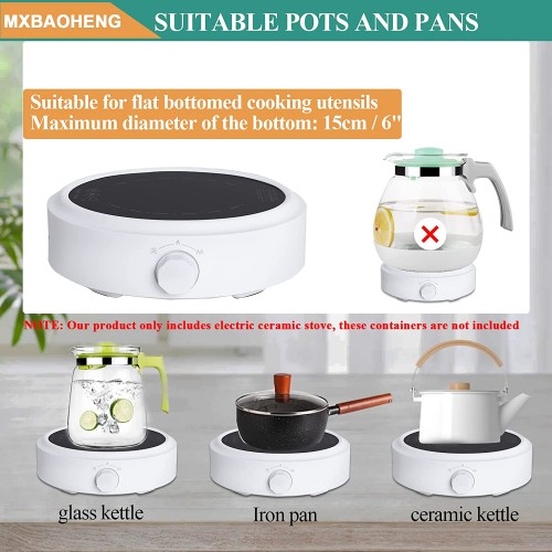 Plaque de cuisson électrique en céramique Brûleur infrarouge portable 800W niveaux de puissance Cuisinière électrique pour le réchauffement la cuisson l'ébullition de la cuisine à domicile blanc