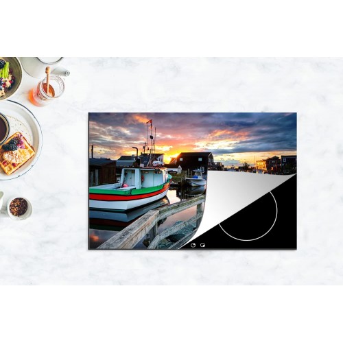 Protège-plaque à induction Plaque Protection Vitrocéramique Induction Vinyl Crique avec des bateaux dans un port en Nouvelle-Écosse 80x52 cm Couvre Plaque de Cuisson Accessoires de Cuisine