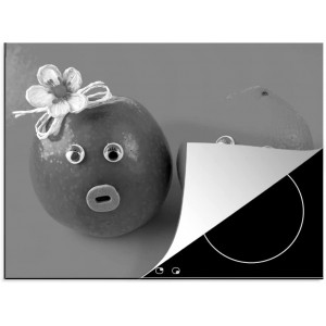 Protège-plaque à induction Plaque Protection Vitrocéramique Induction Vinyl Deux fruits différents noir et blanc 75x52 cm Couvre Plaque de Cuisson Accessoires de Cuisine
