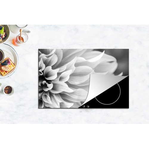 Protège-plaque à induction Plaque Protection Vitrocéramique Induction Vinyl Fleur abstraite en gros plan noir et blanc 80x52 cm Couvre Plaque de Cuisson Accessoires de Cuisine