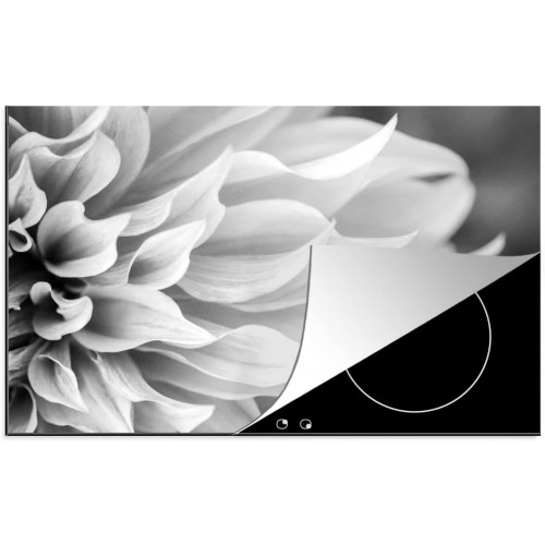 Protège-plaque à induction Plaque Protection Vitrocéramique Induction Vinyl Fleur abstraite en gros plan noir et blanc 80x52 cm Couvre Plaque de Cuisson Accessoires de Cuisine