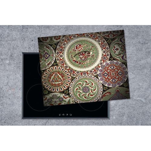 Protège-plaque à induction Plaque Protection Vitrocéramique Induction Vinyl Gros plan d'un tapis persan vert et rouge 65x52 cm Couvre Plaque de Cuisson Accessoires de Cuisine