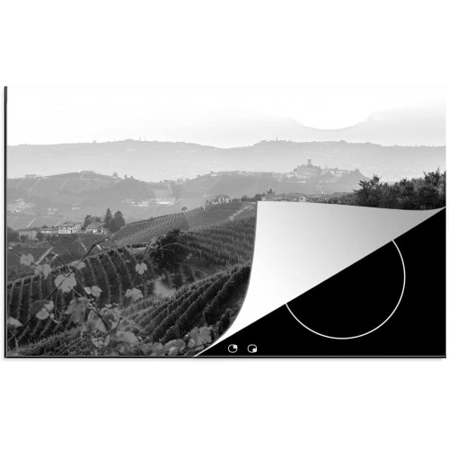 Protège-plaque à induction Plaque Protection Vitrocéramique Induction Vinyl Italie Noir Blanc Vignoble 78x52 cm Couvre Plaque de Cuisson Accessoires de Cuisine