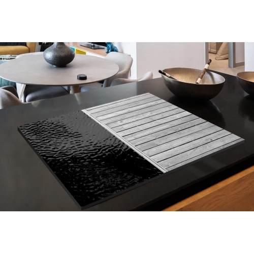 Protège-plaque à induction Plaque Protection Vitrocéramique Induction Vinyl Jetée et eau noir et blanc 78x52 cm Couvre Plaque de Cuisson Accessoires de Cuisine