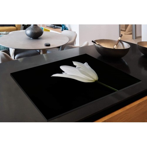 Protège-plaque à induction Plaque Protection Vitrocéramique Induction Vinyl Tulipe blanche 78x52 cm Couvre Plaque de Cuisson Accessoires de Cuisine