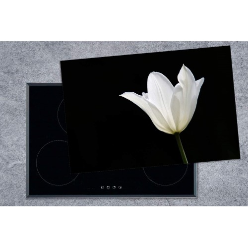 Protège-plaque à induction Plaque Protection Vitrocéramique Induction Vinyl Tulipe blanche 78x52 cm Couvre Plaque de Cuisson Accessoires de Cuisine