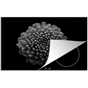 Protège-plaque à induction Plaque Protection Vitrocéramique Induction Vinyl Une fleur de chrysanthème sur fond noir noir et blanc 80x52 cm Couvre Plaque de Cuisson Accessoires de Cuisine