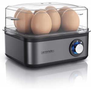 arendo Cuiseur à œufs en Acier Inoxydable Eightcook 500 W Egg Cooker 1 à 8 œufs Bouton pour Trois degrés de dureté à la Coque Mollet ou Dur Œufs pochés Verre doseur avec Perceur d’œufs