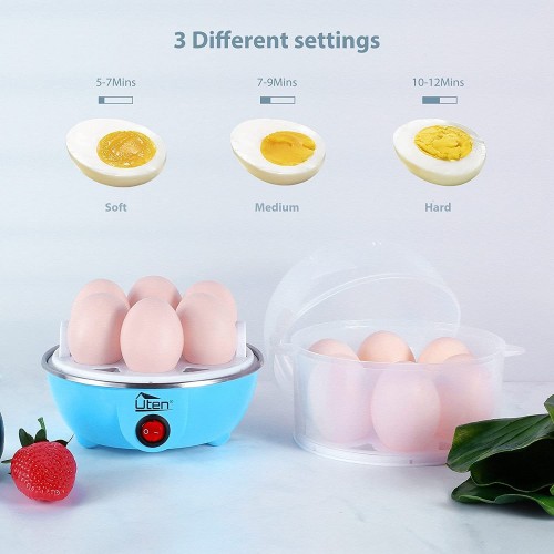 Uten Cuiseur à œufs 350W pour 12 œufs cuiseur à œufs électrique double œuf avec coquetier coque en acier inoxydable protection contre le chauffage témoin lumineux Classe énergétiqueA+