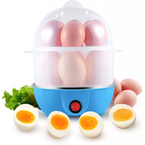 Uten Cuiseur à œufs 350W pour 12 œufs cuiseur à œufs électrique double œuf avec coquetier coque en acier inoxydable protection contre le chauffage témoin lumineux Classe énergétiqueA+