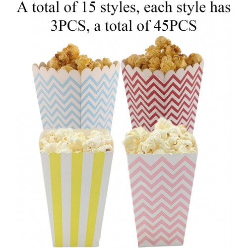 45 Boîtes de Popcorn Sac Popcorn Durables Rétro Boîtes à Popcorn Conteneurs Cartons Sacs en Papier Boîte à Rayures pour Fêtes d'anniversaire Cinéma Soirée Film Carnaval Mariages Noël Frites Candy