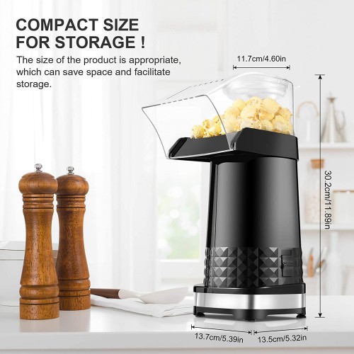 COOCHEER Machine à pop-corn à air chaud 1200 W pour la maison design à grand calibre avec verre doseur et couvercle amovible sans BPA