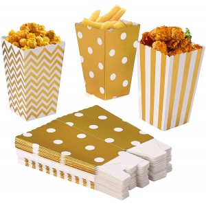 Czemo Popcorn Boite 36pcs Boîtes à Popcorn Conteneurs Cartons Sacs en Papier Boîte à Rayures pour Fêtes d'anniversaire Or