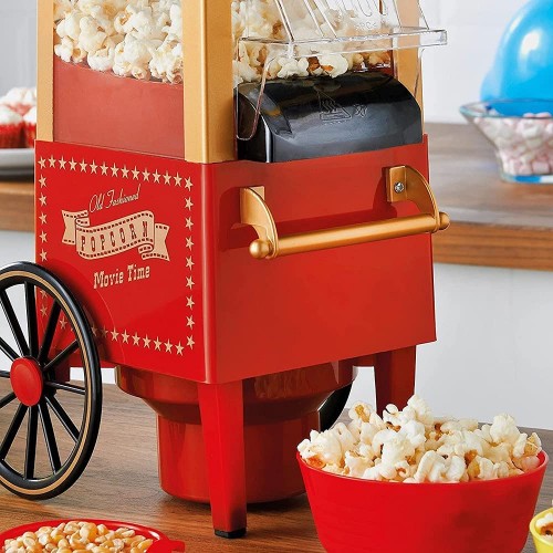 EastMetal Machine à Popcorn Retro Chariot Appareil à Popcorn Électrique Machine à Pop-Corn 1100W Couvercle Amovible Est acile Fettoyer Pop-Corn en 3 Minutes Faible en Calories sans BPA