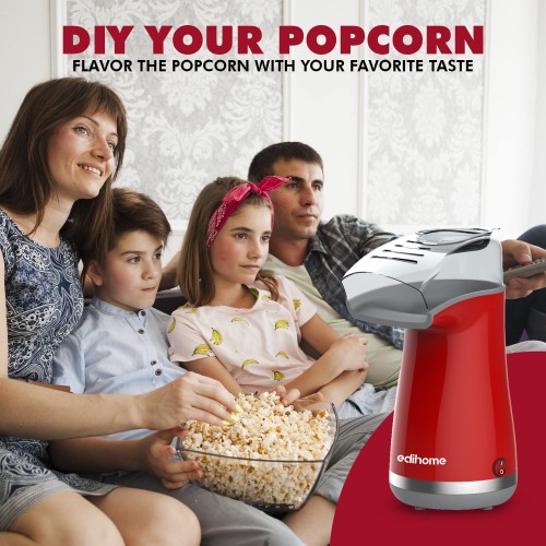 Edihome Machine a Pop Corn Popcorn 1200 W Comprend une cuillère de dosage Popcorn prêt en 2 minutes Rouge