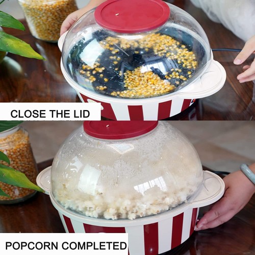 Home Popcorn Machine with Nonstick Plate Hot Oil Electric Popcorn Machine with Quick Heat Tech Large Lid for Serving Bowl Kernel Measuring Cup.