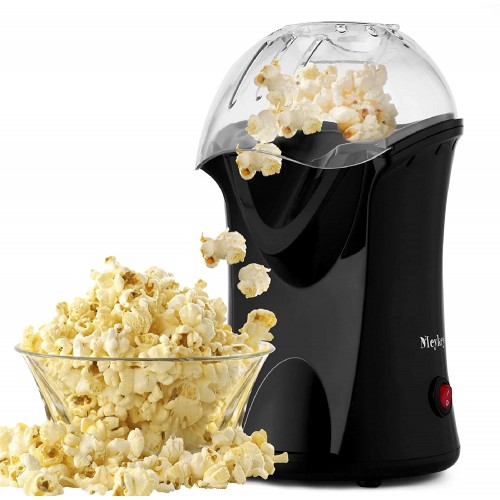 Hopekings Machine à popcorn compacte cuisson à air chaud sans graisse design à large bouche 1200 W avec verre doseur et couvercle amovible noir