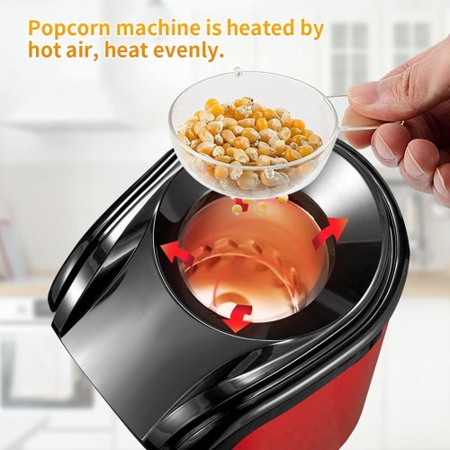 IVEOPPE Machine à Popcorn à air Chaud Sans Huile et sans Graisse Ouverture Large Couvercle Amovible Antiadhésive avec Gobelet Doseur 1200 W Rouge