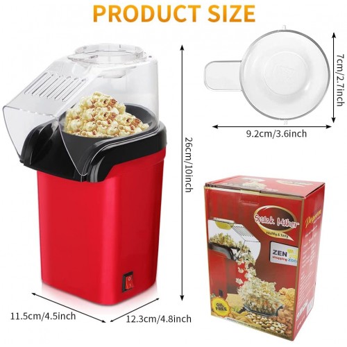 IVEOPPE Machine à Popcorn à air Chaud Sans Huile et sans Graisse Ouverture Large Couvercle Amovible Antiadhésive avec Gobelet Doseur 1200 W Rouge