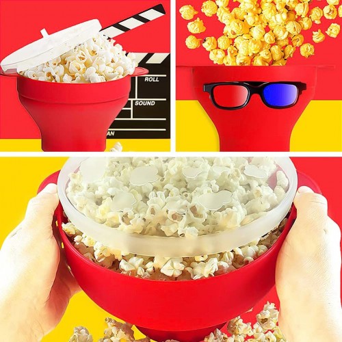 LLMZ Popcorn Maker,Silicone Micro-ondes Popcorn Microwave Popper Bol À Pop Pliant Popcorn Maker Résistance Température avec Couvercle & Handles pour la Maison la Fête Film