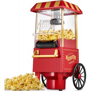 Machine à Pop Corn 1200W Retro Machine à Popcorn avec Air Chaud Sans Gras Huile Facile á L'utilisation Rouge [Classe énergétique A+++]
