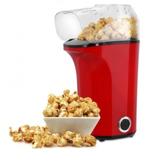 Machine à Pop corn 1400W Appareil à Popcorn Air Chaud sans Huile avec Couvercle Supérieur Amovible Fonctionnement à Un Bouton Protection contre la Surchauffe Prêt en 3 Minutes pour Fête