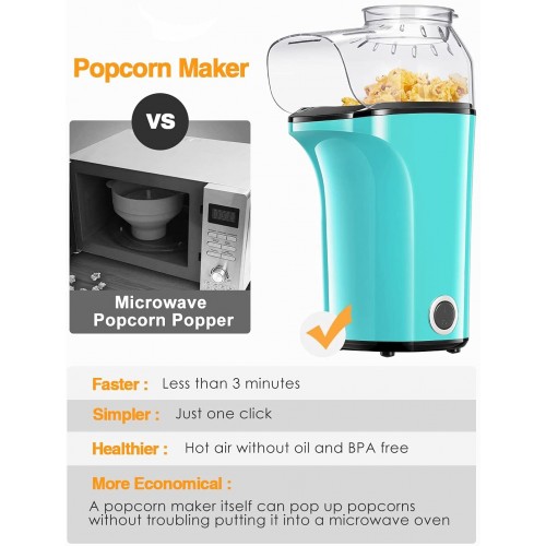 Machine à Pop Corn 1400W Retro Machine à Popcorn avec Air Chaud Sans Gras Huile Facile á L'utilisation[Classe énergétique A+++]