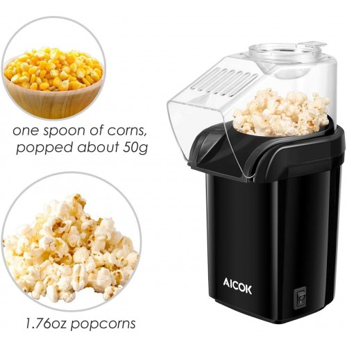 Machine à Pop Corn Machine à Pop-corn pour la Maison 1200W Retro Popcorn Maker avec Air Chaud Sans Gras Huile Facile á L'utilisation avec Coupe à Mesurer