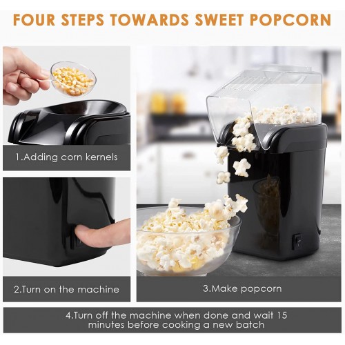 Machine à Pop Corn Retro Popcorn Maker Air Chaud Sans Gras Huile Revêtement Anti-adhésif Avec Coupe à Mesurer et Couvercle Supérieur Détachable Grande Capacité sans BPA 1200W