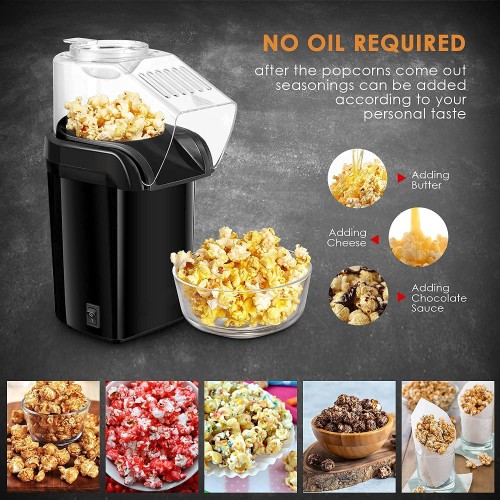 Machine à Pop Corn Retro Popcorn Maker Air Chaud Sans Gras Huile Revêtement Anti-adhésif Avec Coupe à Mesurer et Couvercle Supérieur Détachable Grande Capacité sans BPA 1200W