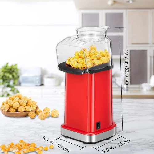 Machine à Popcorn 1400W Circulation d'Air Chaud Popcorn-Maker Fonctionnement à Un Bouton Prêt En 3 Minutes Sans Huile Faible en Graissefacile à Nettoyer Rouge