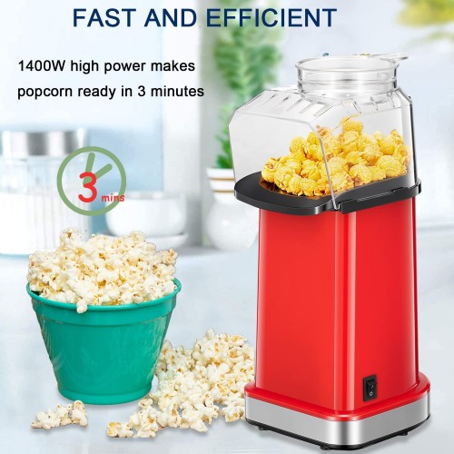 Machine à Popcorn 1400W Circulation d'Air Chaud Popcorn-Maker Fonctionnement à Un Bouton Prêt En 3 Minutes Sans Huile Faible en Graissefacile à Nettoyer Rouge