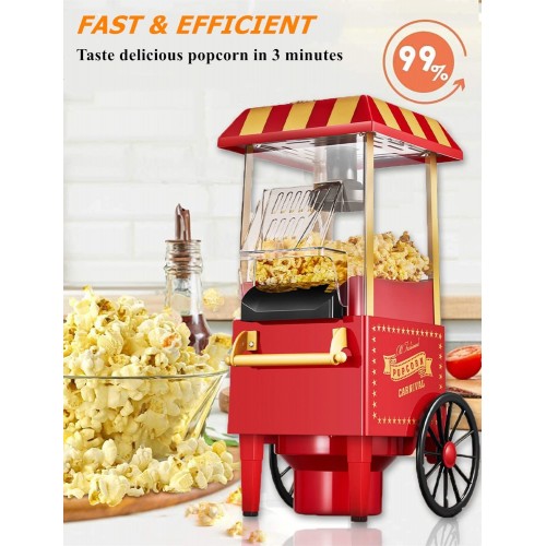 Machine à Popcorn Rétro Machine à Pop-Corn Électrique de Style Théâtre Fonctionnement à un Bouton Taux d'Éclatement de 99% Sain et Sans BPA Facile à Nettoyer Adapté pour les Soirées Cinéma Noël