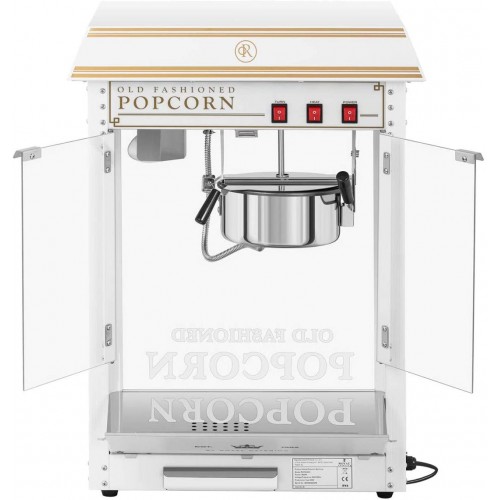 Royal Catering Machine À Popcorn Pop Corn Professionnelle Appareil Professionnel Sucré Caramel Distributeur Machine Rétro RCPS-WG1 Blanc & Or 1 600 W 220-270 °C 5-6 kg h Éclairage