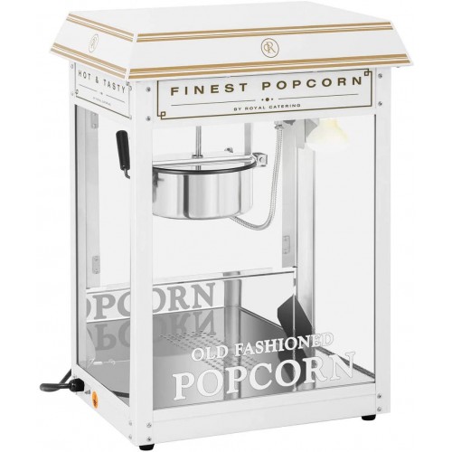 Royal Catering Machine À Popcorn Pop Corn Professionnelle Appareil Professionnel Sucré Caramel Distributeur Machine Rétro RCPS-WG1 Blanc & Or 1 600 W 220-270 °C 5-6 kg h Éclairage