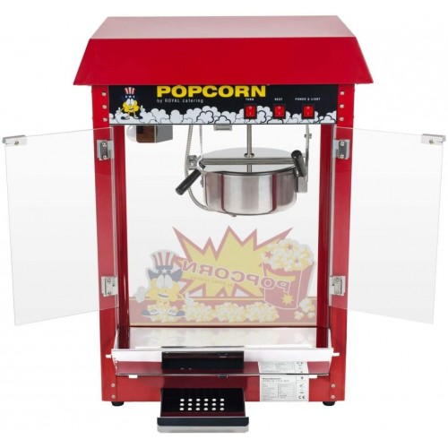 Royal Catering Machine À Popcorn Professionnelle RCPW-16E 1600 W 5 Kg Heure 16 l h Marmite ø18,5 cm Revêtement Téflon Rouge Chariot Utilisation Mobile