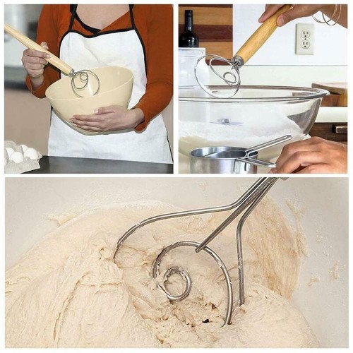 Beatrice d'œuf en acier inoxydable 13 pouces DIY pain Dough Outils de pâte à pâtisserie Accessoires Danois Whisk Cuisse Cuisine Gadgets Poignée en bois de chêne Color : As shown