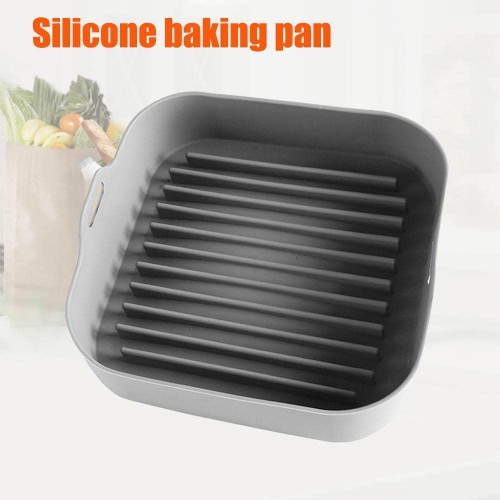 Jooles Accessoires de cuisson pour friteuse à air comprimé 20,5 cm Carré Réutilisable En silicone Plat à pizza Plat à gâteau Gris