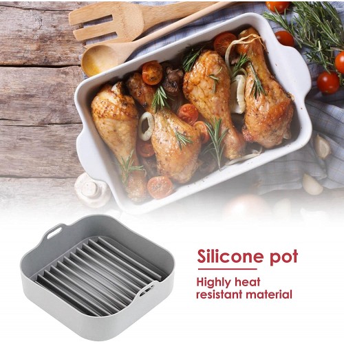 Pot en silicone pour friteuse à air remplacement des doublures en papier panier carré pour friteuse à air en silicone de 8 x 8 pouces bol en silicone pour accessoires de four à friteuse à air