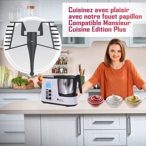 Gycook Fouet Papillon Batteur Mélangeur pour Robot Monsieur Cuisine Edition Plus Lidl Accessoire Facile à Emboiter Résiste à l'Usure et à la Haute Température Brosse de Nettoyage Incluse