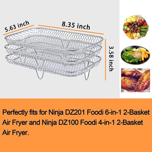 Rack Air Fryer pour Ninja Dual Air Fryer 304 en acier inoxydable multi-couches déshydrateur Toast Rack Air Fryer Accessoires Compatible avec Ninja DZ201 Air Fryer