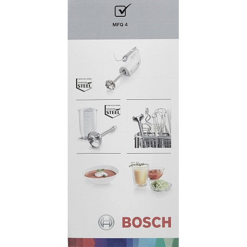 Bosch mFQ4835DE batteurs 575 w 5 niveaux de puissance-blanc chrome & MFZ4060 Pied inox Compatible avec batteurs Bosch série MFQ4 et mixeurs plongeants série MSM7